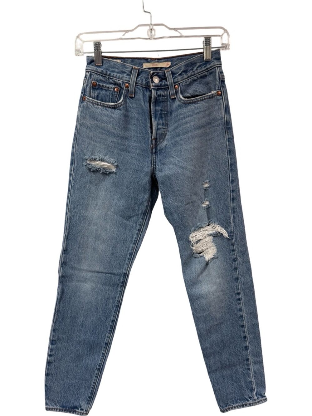 Levi’s Wedgie Fit Jeans 24 Distressed High Rise Straight Leg Light Wash